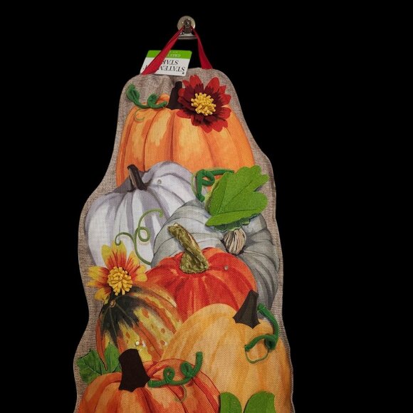 Fall Harvest Pumpkin Welcome Door Sign 34.5''H double sided - Picture 4 of 5